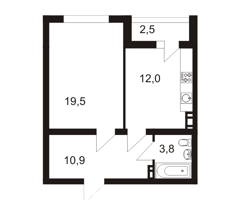 Продаётся 1-комнатная квартира, 48.7 м²