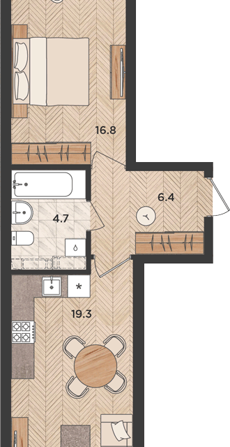Продаётся 1-комнатная квартира, 48 м²