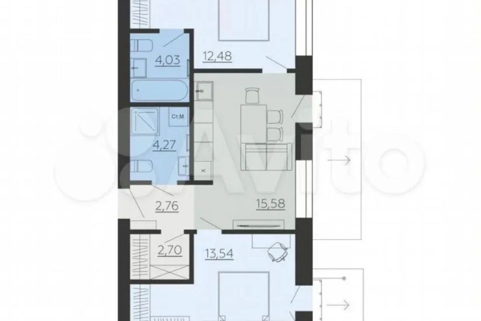 Продаётся 2-комнатная квартира, 73 м²