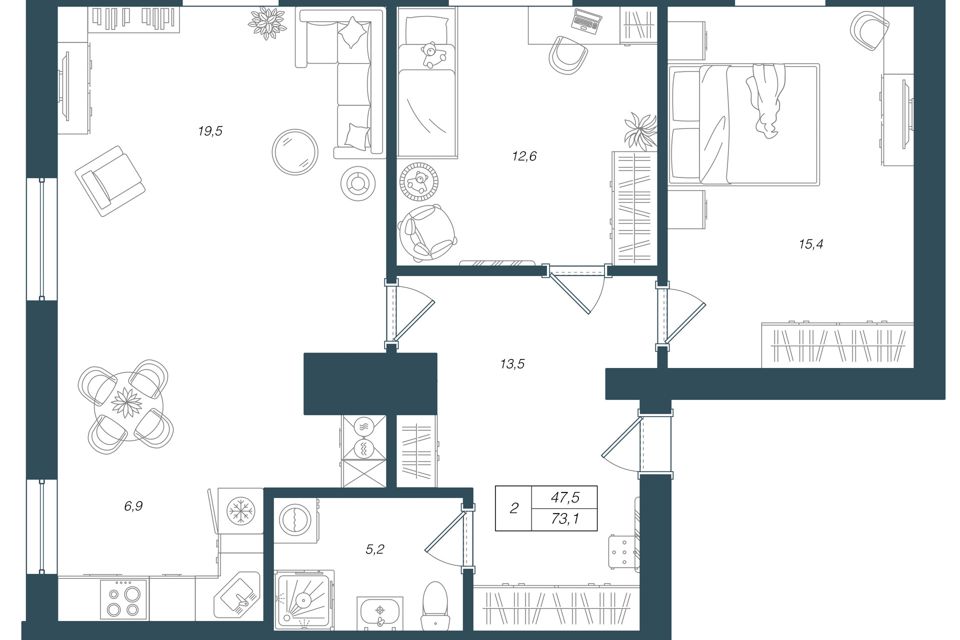 Продаётся 3-комнатная квартира, 73.1 м²