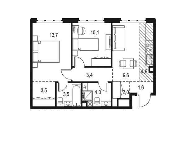 Продаётся 2-комнатная квартира, 56.3 м²