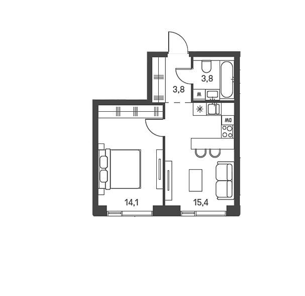 Продаётся 1-комнатная квартира, 37.1 м²