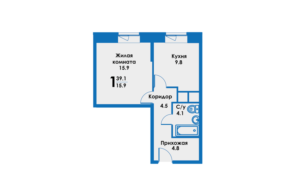 Продаётся 1-комнатная квартира, 38.9 м²