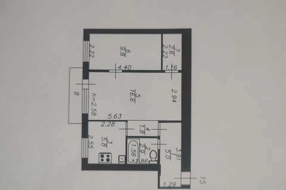 Продаётся 2-комнатная квартира, 44.5 м²