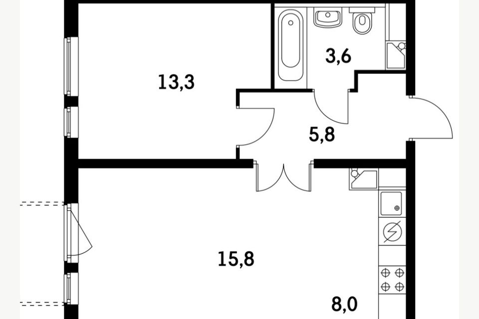 Продаётся 2-комнатная квартира, 46.6 м²