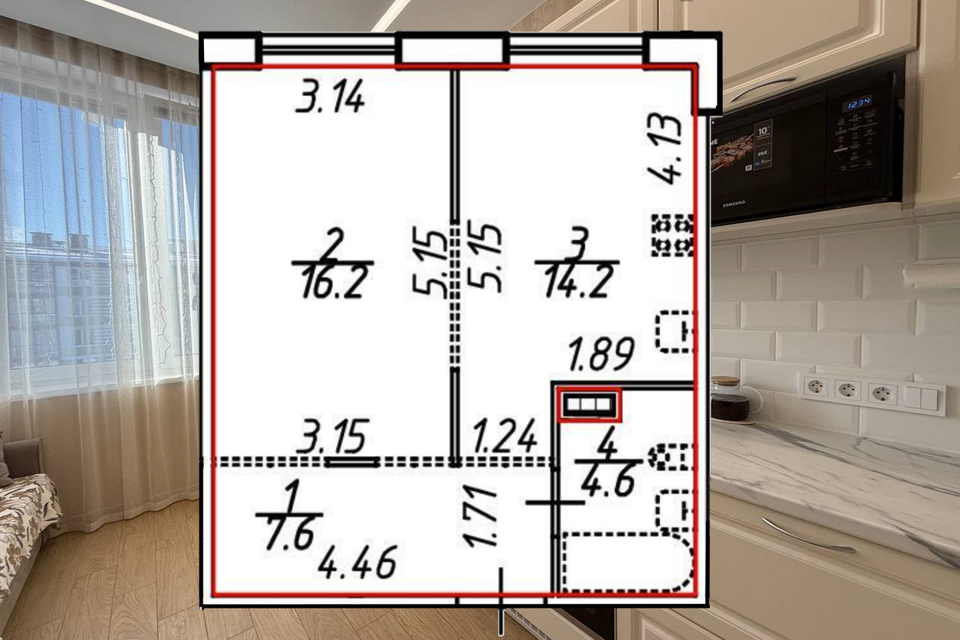 Продаётся 1-комнатная квартира, 42.6 м²