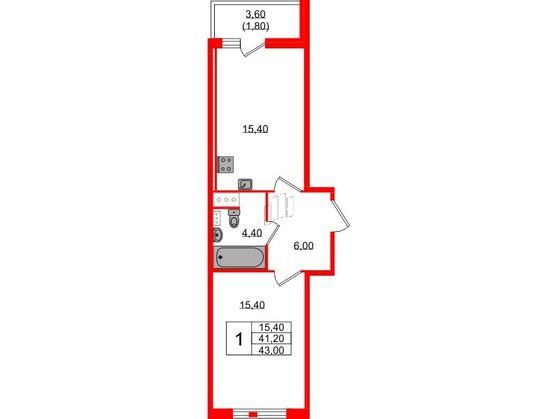 Продаётся 1-комнатная квартира, 43 м²