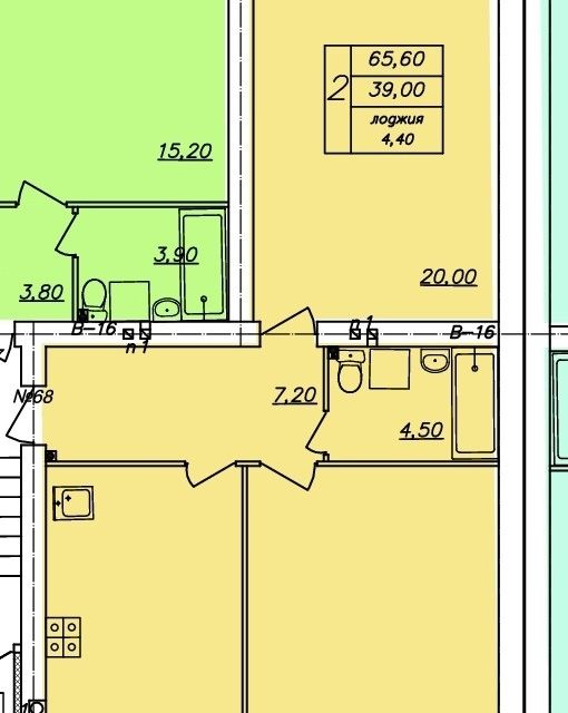 Продаётся 2-комнатная квартира, 66.5 м²