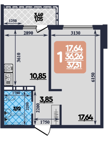 Продаётся 1-комнатная квартира, 37 м²
