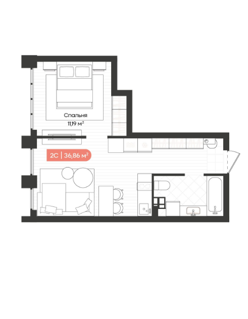 Продаётся 1-комнатная квартира, 36.93 м²