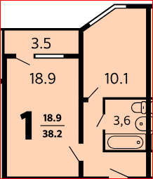 Продаётся 1-комнатная квартира, 38.2 м²