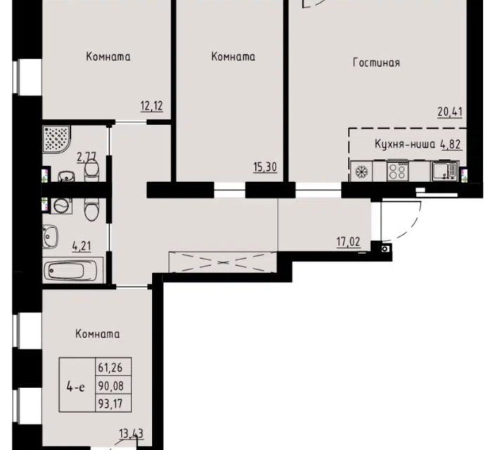 Продаётся 3-комнатная квартира, 93.2 м²