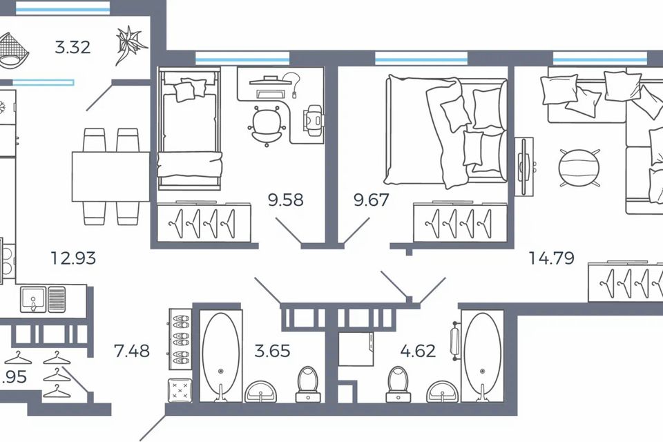 Продаётся 3-комнатная квартира, 67.6 м²
