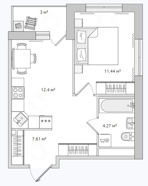 Продаётся 1-комнатная квартира, 35.2 м²