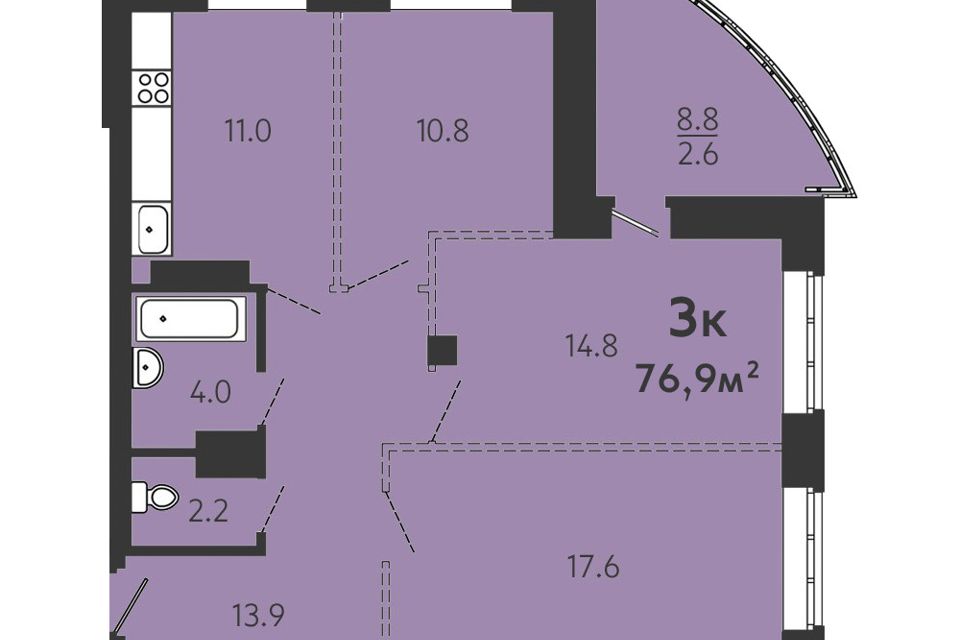 Продаётся 3-комнатная квартира, 73.8 м²