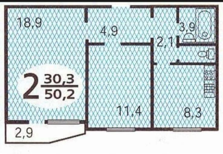 Продаётся 2-комнатная квартира, 50.3 м²