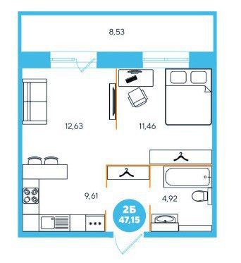 Продаётся 2-комнатная квартира, 47 м²