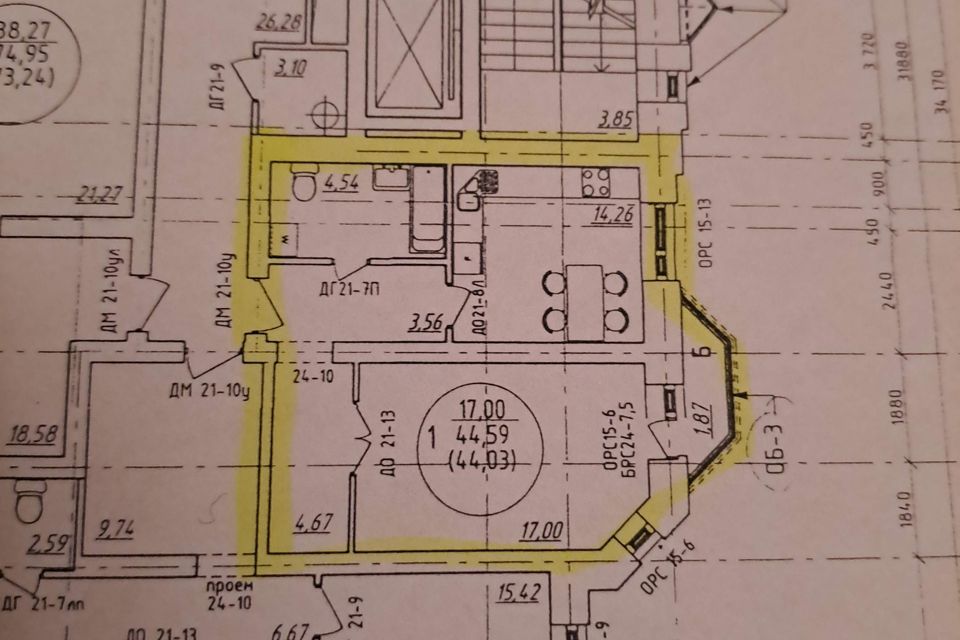 Продаётся 1-комнатная квартира, 44 м²