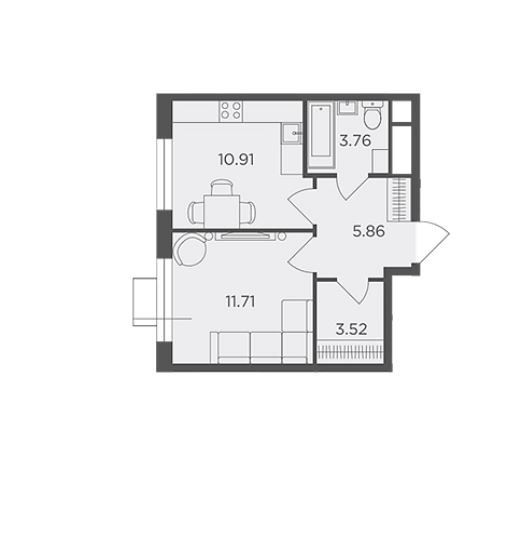 Продаётся 1-комнатная квартира, 35.76 м²