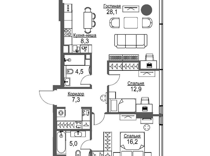 Продаётся 2-комнатная квартира, 82.3 м²