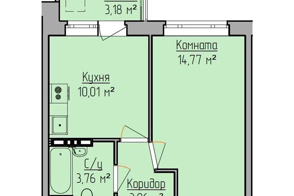 Продаётся 1-комнатная квартира, 31.9 м²