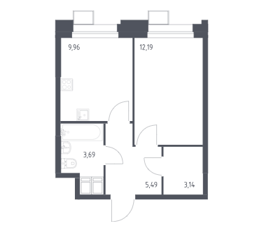 Продаётся 1-комнатная квартира, 34.47 м²