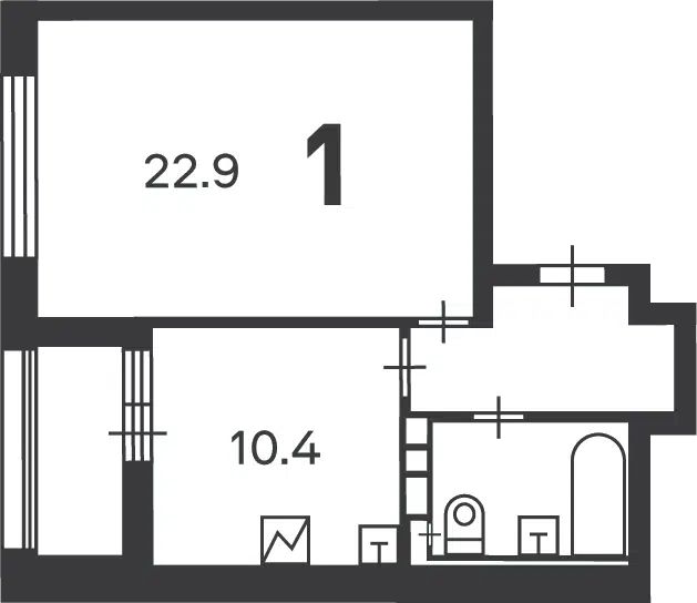 Продаётся 1-комнатная квартира, 42.9 м²