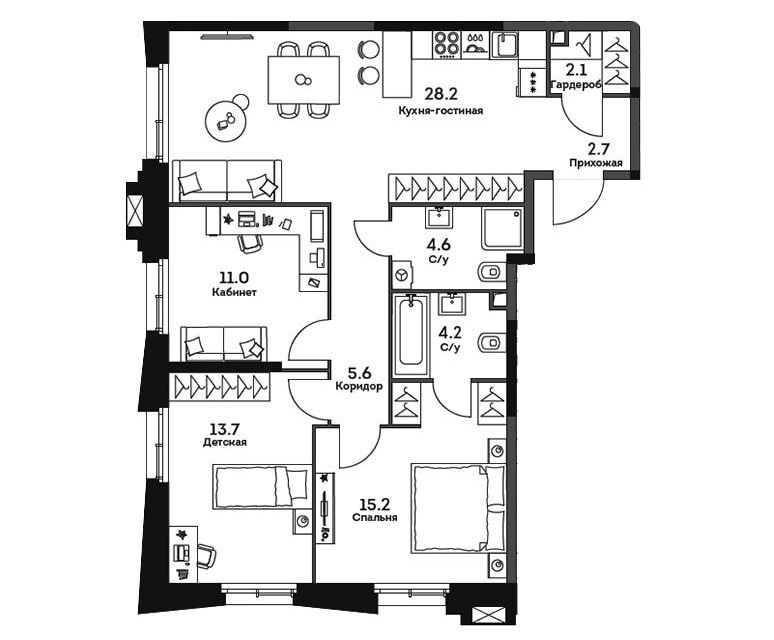 Продаётся 3-комнатная квартира, 87.3 м²