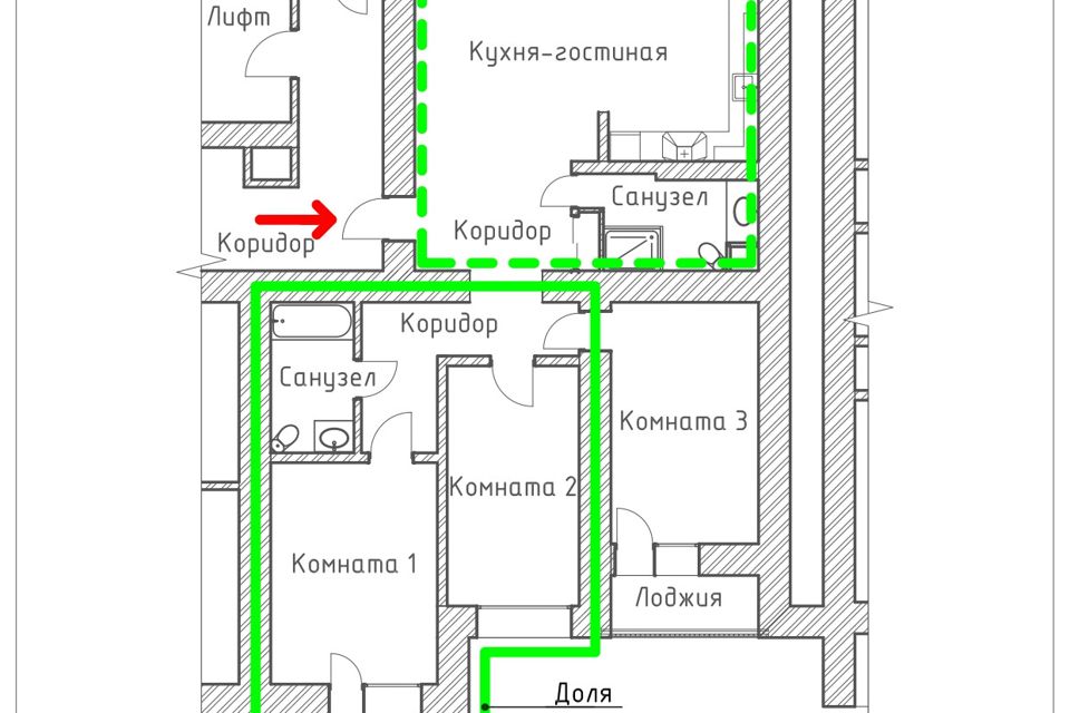 Продаётся 2 комнаты в 4-комн. квартире, 39.9 м²