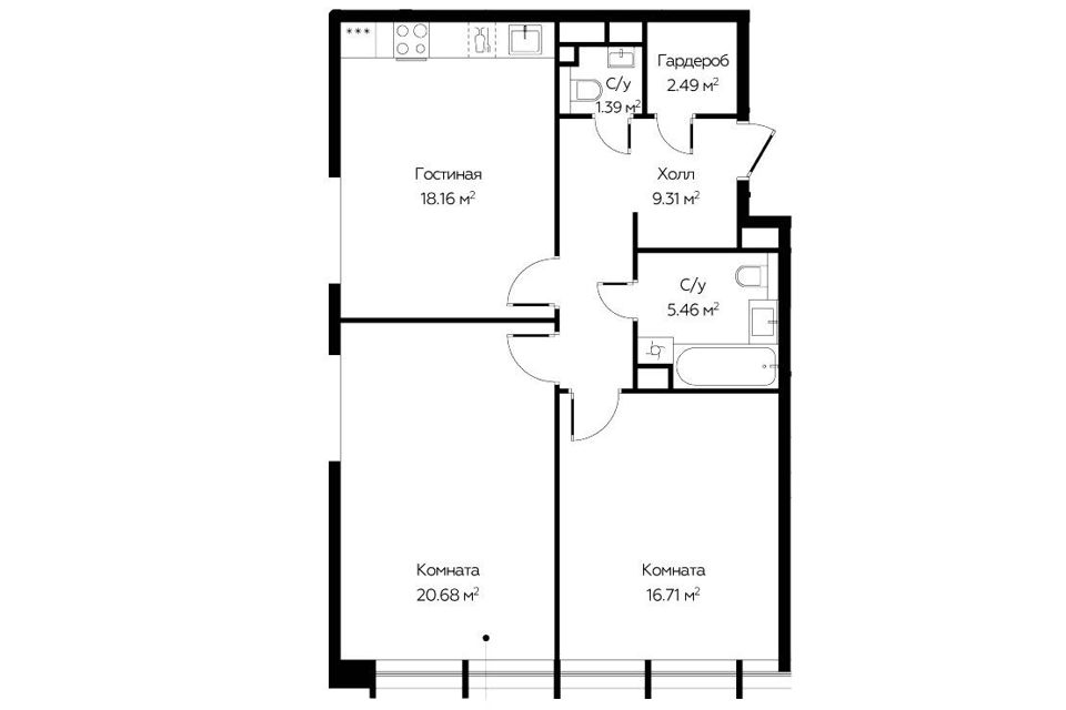 Продаётся 2-комнатная квартира, 74.2 м²