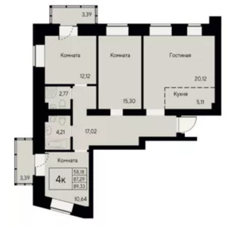 Продаётся 3-комнатная квартира, 89.33 м²