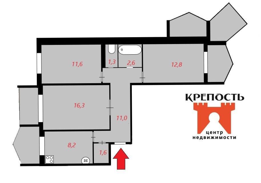 Продаётся 2-комнатная квартира, 55 м²