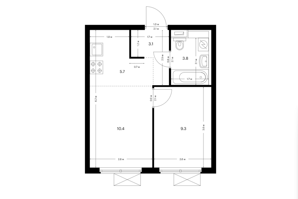 Продаётся 1-комнатная квартира, 32.3 м²