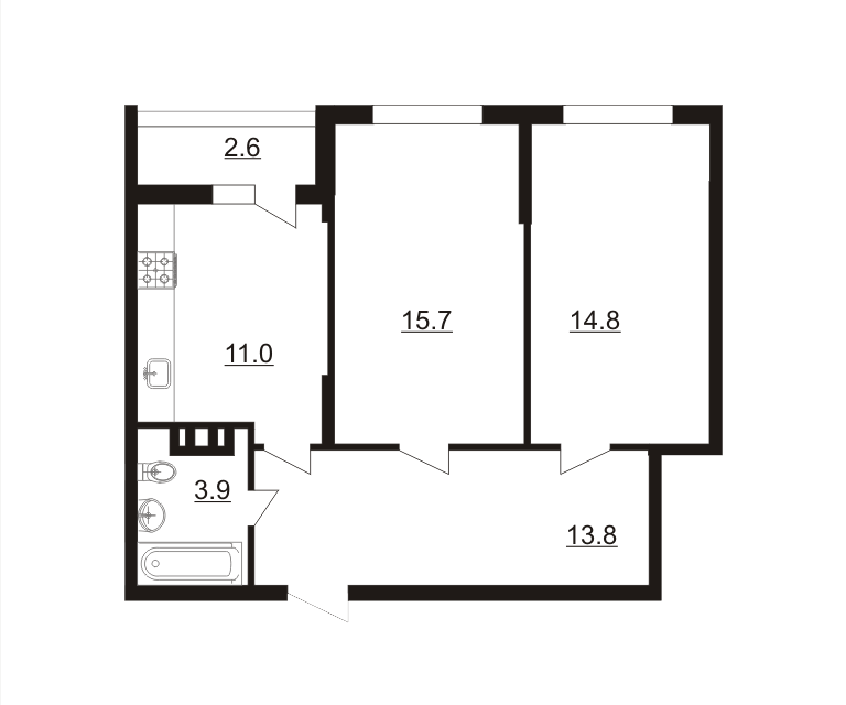Продаётся 2-комнатная квартира, 61.8 м²