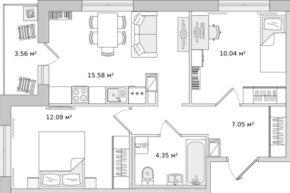 Продаётся 2-комнатная квартира, 48.7 м²