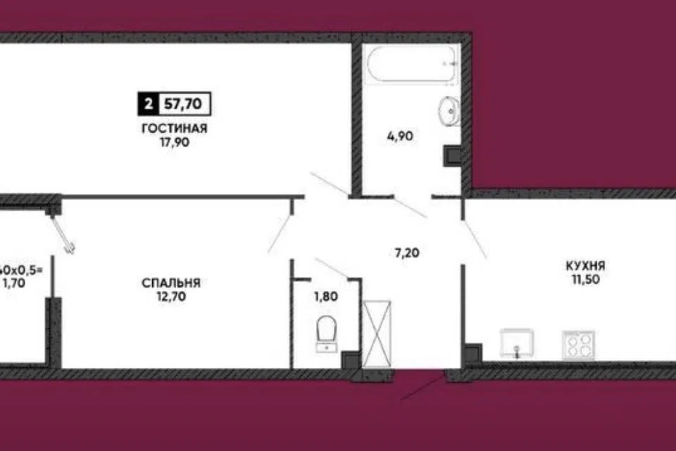 Продаётся 2-комнатная квартира, 58 м²