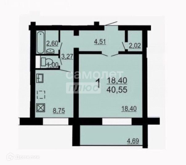 Продаётся 1-комнатная квартира, 42 м²