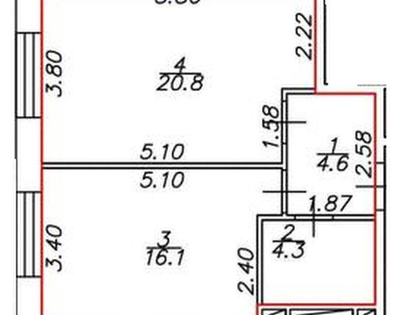 Продаётся 2-комнатная квартира, 45.89 м²