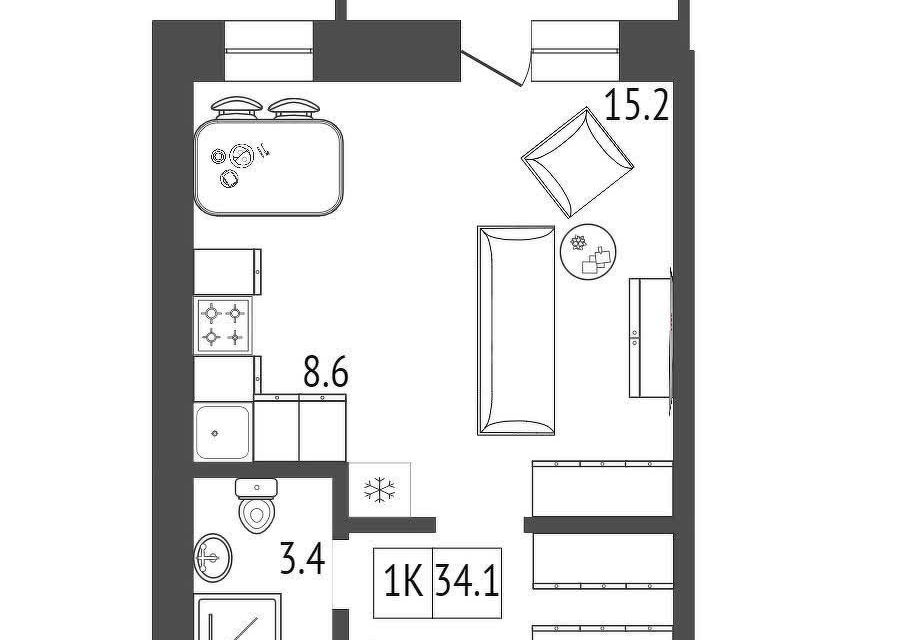Продаётся студия, 33.5 м²