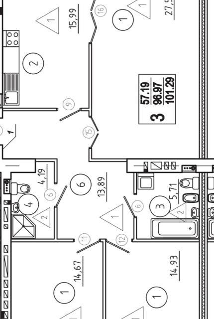 Продаётся 3-комнатная квартира, 101.4 м²