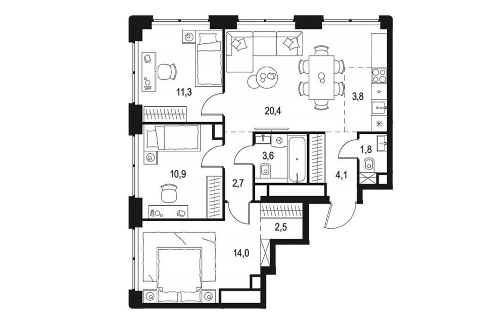 Продаётся 3-комнатная квартира, 75.1 м²