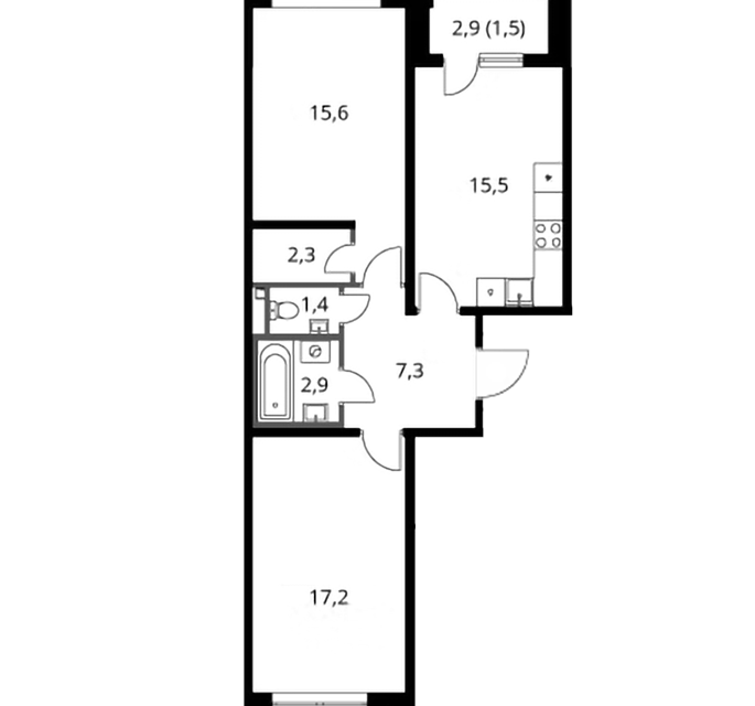 Продаётся 2-комнатная квартира, 63.7 м²