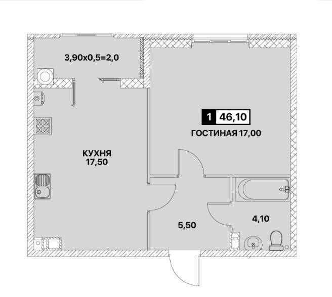 Продаётся 2-комнатная квартира, 46 м²