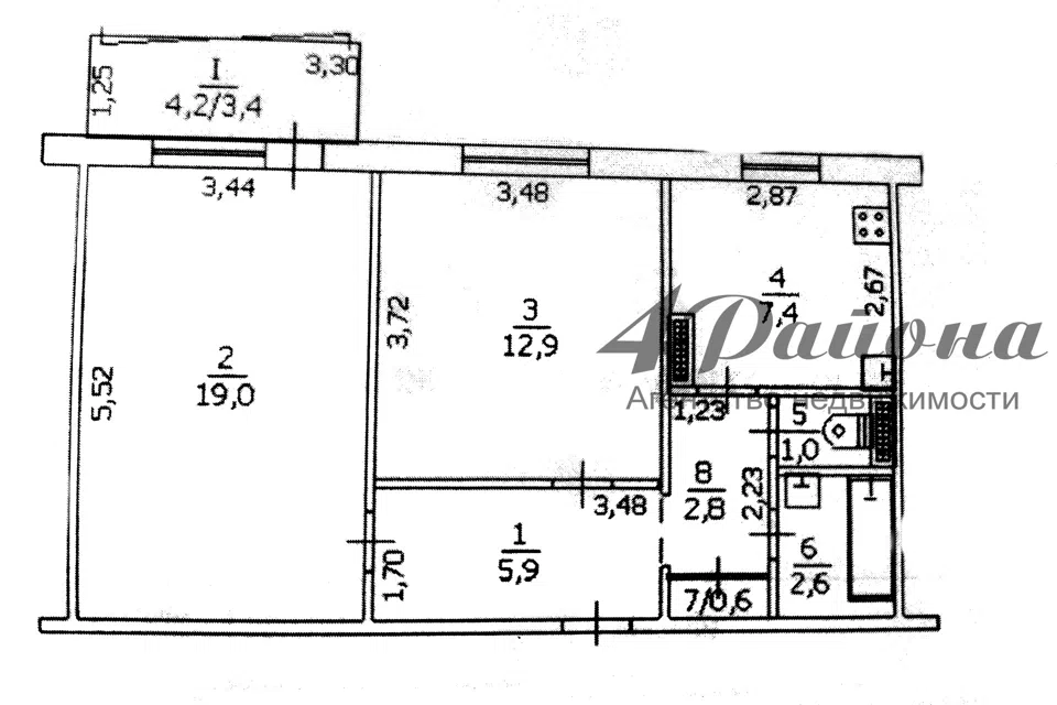 Продаётся 2-комнатная квартира, 56.4 м²