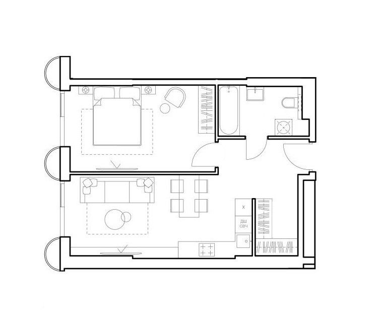 Продаётся 1-комнатная квартира, 48.6 м²