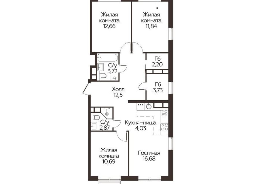 Продаётся 3-комнатная квартира, 80.93 м²