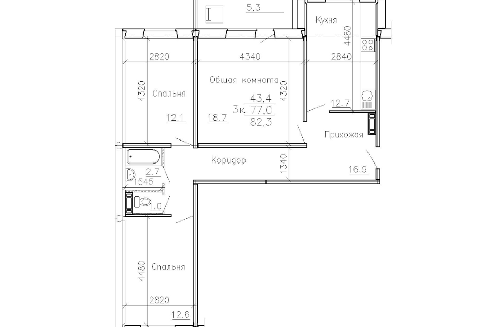 Продаётся 3-комнатная квартира, 77.2 м²