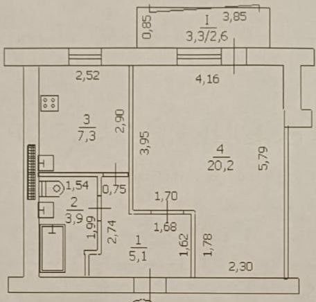 Продаётся 1-комнатная квартира, 39 м²
