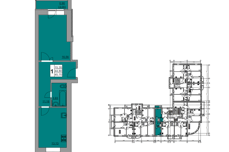 Продаётся 1-комнатная квартира, 45.7 м²