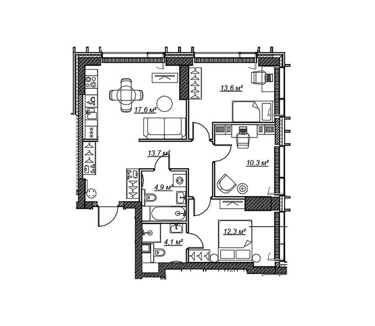 Продаётся 3-комнатная квартира, 76.6 м²